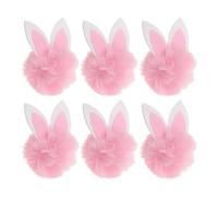 OUNONA 6pcs Fluffy Pom Ball with Bunny Ears - Mini Plush Rabbit for Headband DIY - Party Garland Pendant Accessory for Easter Spring Festival Pink