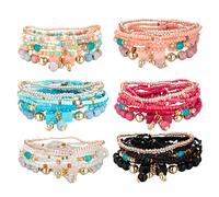 OUNONA 6Sets Bohemian Beaded Bracelet Women Multilayered Stretch Bracelets Random Colors Stackable Jewelry for Parties Sports and Everyday Wear