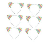 OUNONA 8Pcs Glitter Rainbow Cat Ears Headband for Shiny Sequin Hair Hoop for Party Daily Wear Makeup and Special Occasions Gift