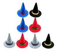 OUNONA 8pcs Miniature Witch Hats for Halloween Party Decoration Small Red Black Blue Gray Doll Hats Smooth Mini Party Accessories for DIY Costume and Wine Bottle Toppers