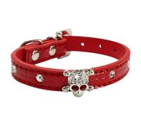 OUNONA Adjustable Pu Dog Collar with Stylish Skull Design and Crystal Diamante Decoration for Halloween and Party Use, Red Colour, Size M Suitable for Dogs