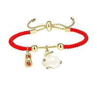 OUNONA Adjustable Red String Braided Bracelet with Zodiac Rabbit Charm for Lunar Year Lightweight Chinese Year Rabbit Rope for Women and Teens Protective Fortune Jewelry