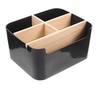 OUNONA Bamboo and Wood Cosmetics Organizer Box with Detachable Compartments, Black Square Desktop Makeup Storage Case for Skincare and Lipstick Holder, Home Storage Solution for Dressing