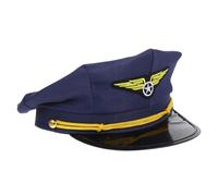 OUNONA Blue Pilot Octagonal Flight Attendant Hat Lightweight Airline Captain Cap for Cosplay Stage Performances Halloween and Aviation-themed Parties