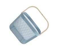 OUNONA Blue Wood Handle Metal Net Basket for Fruit Vegetable Snacks Storage Wire Basket for Kitchen Pantry Bathroom Organization Portable Indoor Outdoor Tote for Dorms and Camping