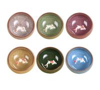 OUNONA Ceramic Fish Tea Cup Set 6Pcs - Ice Cracked Design Teaware for Home Office and Party Entertaining with Heat Insulation