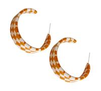 OUNONA Checkerboard Color-block Acrylic Hoop Earrings for Women Teen Lightweight Geometric Drop Jewelry Stylish Fashion Accessory