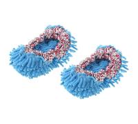 OUNONA Chenille Floor Cleaning Mop Slippers Blue Reusable Shoes Covers