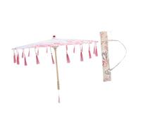 OUNONA Chinese Style Tassel Umbrella with Pink Cloth for Classical Dance Stage Performance Photo Shoots and Home Decor Artistic Oriental Parasol with Elegant Pattern and Decorative