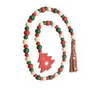 OUNONA Christmas Wood Bead Garland with Red Tassels Farmhouse Style Hanging Decor for Wall and Tree Bright Beads Xmas Ornament Festive Holiday Decoration for Home and Party