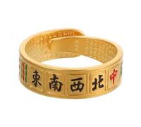 OUNONA Creative Feng Shui Mahjong Ring for Women Unique Statement Band with Golden Finish Fortune-boosting Index Finger Jewelry for Daily Wear and Business Vintage Style Wedding and Men