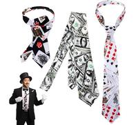 OUNONA Creative Poker Dice Printing Ties Set and Practical Accessories 3pcs Fashionable Fabric Neckties for Magician Performance and Theme Party