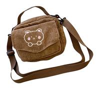 OUNONA Crossbody Bag with Embroidered Bear Design Cute Brown Corduroy Single Shoulder Messenger Bag Stylish Featuring Fine Craftsmanship for Women for Party and Casual Use