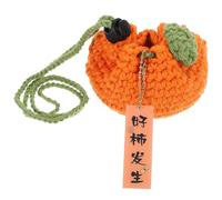 OUNONA Cute Crochet Orange Coin Purse Drawstring Bag for Women, Multifunctional Earphone Pouch and Lipstick Storage, Portable Small Outdoor Accessory Bag