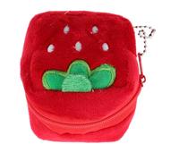 OUNONA Cute Strawberry Plush Coin Pouch with Keychain Adorable Small Wallet for Women Multipurpose Change Purse for Coins and Data Cables Easy to Clean Kawaii Accessory