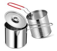 OUNONA Deep Fryer Pot for Single Households and Small Apartments Space Saving Design Three-piece Set 12l Made of 304 Stainless Steel with Filter Basket and Lid