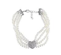 OUNONA Dog Pearl Necklace with Crystal Heart for Photo Taking | White Beaded Pet Jewelry, Artificial Pearl and Crystal Details, Wedding Costume Accessory for Puppies