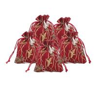 OUNONA Drawstring Fabric Makeup Brush Storage Bags 5pcs, Japanese Style Red Crane Pattern, Small 10x13cm Organza Pouches for Cosmetic Brush Organizer and Party Favor