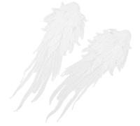 OUNONA Elegant Angel Wing Embroidered Patch 1 Pair White Polyester Lace Appliques Iron-on Reinforcing Feature for Clothes Festival Decoration