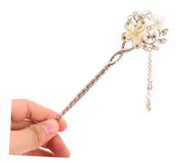 OUNONA Elegant Chinese Hair Stick with Cat's Eye Gemstone and Flower Design Alloy Styling Accessory for Women Classical Green Hairpin with Tassel Pendant for Weddings and Everyday Hair