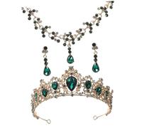 OUNONA Elegant Green Crown Necklace Earring Set for Women Wedding Bridal Jewelry Accessories Stylish Three Costume Set for Special Parties and Proms