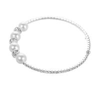 OUNONA Elegant Silver Bridal Bracelet with Rhinestones and Faux Pearls Lightweight Minimalist Bangle for Women Comfortable Wedding Jewelry Accessory for Brides and Formal Events
