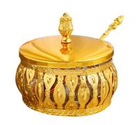OUNONA European Style Golden Iron and Acrylic Spice Container with Smooth Surface and Spoon, Versatile Kitchen Storage Holder for Candy, Sugar, and Seasoning on Dining Table
