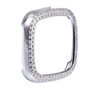 OUNONA Full-cover Electroplated Silver Watch Frame Compatible with Fitbit Sense Hard Protective Shell Accessory with Dual Row Rhinestones Easy to Install Replacement Case
