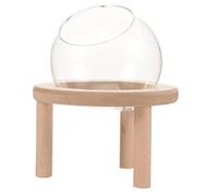 OUNONA Glass Ball Hamster Bath with Wooden Base Small Pet Bathroom Safe for Playing and Bathing for Home and Pet Store