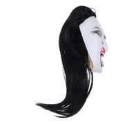 OUNONA Halloween Scary Woman Ghost Mask with Long Synthetic Hair Creepy Detailed Horror Face for Adults Realistic Halloween Cosplay Prop for Parties and Masquerade Performances