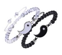 OUNONA Handmade Yin Yang Couple Bracelets Set, Matte White Turquoise Beads, Adjustable Braided Strand for Long Distance Relationships and Matching Couples Jewelry