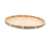 OUNONA Handwoven Flat Woven Tray Multipurpose Round Basket for Fruit Bread Noodles and Vegetable Serving Handmade Farmhouse Decorative Organizer with Fine Weaving for Kitchen and Table
