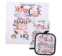 OUNONA Heat Resistant Oven Mitts and Pot Holder with Washable Kitchen Towels Polyester Scald Gloves for Cooking and Baking Reusable Household Accessories Christmas Chefs