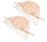 OUNONA Lace Wig Cap Invisible Design 2pcs Beige with Adjustable Straps and Elastic Bands, Full Coverage Skull Cap with Right Side Parting, Minimizes for Daily Settings and Wig Making