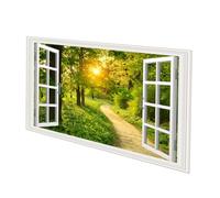 OUNONA Landscape Window Sticker Wall Decal for Bedroom Living Removable Vinyl Faux Window Mural with Beach Ocean Forest Scenery Creative Home Decor Wall Art