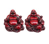 OUNONA Laughing Buddha Statue Maitreya Buddha Ornament 2 pack Small Sitting Figurine Resin Chinese Ornaments for Home Office Desk Decor Indoor Blessing Gift Antique Style