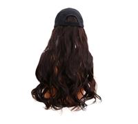 OUNONA Long Curly Women Wig Cap with Casual Hat High-temperature Hairpiece Elegant One-piece Wave Hair for Cosplay Parties Daily Wear Black