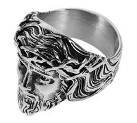 OUNONA Men Vintage Jesus Pattern Stainless Steel Ring Retro Fashionable Finger Jewelry for Men Durable and Unique Design Accessory for Any Outfit