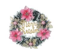 OUNONA Merry Christmas Wreath Artificial Poinsettia and Berry Door Wreath for Christmas Porch Fireplace Holiday Season Window