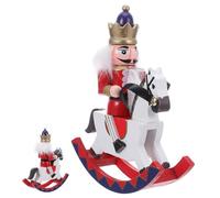 OUNONA Mini Wooden Nutcracker Puppet Rocking Horse Figure Red
