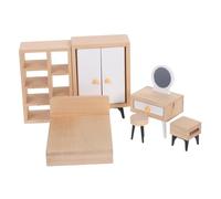 OUNONA Miniature Dollhouse Furniture Bedroom Accessories Including Wardrobe Bed Table Cabinet for Creative Play and Decoration for Dollhouse Scenes