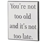 OUNONA Minimalist Metal Lapel Pin Badge with Inspirational Quote You Re Not Too Old It's Not Too Late Motivational Accessory for Backpacks Hats Apparel Party Gift for Men and Women