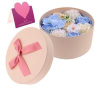 OUNONA Mother'S Day Soap Flower Box Blue Round Decorative Artificial Soap Rose Bouquet Gift for Wedding Home Décor and Teacher'S Day Celebration