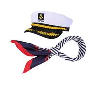 OUNONA Nautical Captain Hat and Scarf Set for Adults Durable Velour Comfortable Yacht Costume Accessories for Parties and Performances