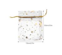 OUNONA Organza Drawstring Bags Reusable Cloth Pouches with Gold and Silver Star Moon Print 100pcs White Easy to Open and Close, Prevents Small Items from Falling for Jewellery Storage