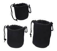OUNONA Outdoor DSLR Camera Lens Storage Bag Neoprene Pouch with Drawstring Closure and Carabiner Clip, Protective Lens Case 5.1X3.9X2.8 Inch
