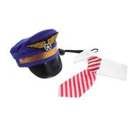 OUNONA Pet Pilot Captain Hat for Cats and Puppies with Embroidered Design, Comfortable Polyester Material, Matching Necktie Included, for Christmas and Festive Gatherings