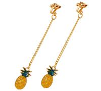 OUNONA Pineapple Clip-On Earrings for Women - Trendy Dangle Chain Design Cute Fruit Ear Jewelry Non-Piercing Ear Clips for Teens and Casual Wear