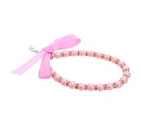 OUNONA Pink Imitation Pearl Collar Necklace for Cats and Puppies with Bling Metal Accessories and Ribbon Bow, Comfortable Fit for Occasions and Costume Pet Necklace Events