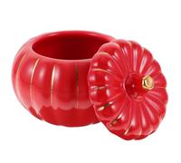 OUNONA Pumpkin Shaped Ceramic Bowl with Lid for Halloween Season Serving | Festive Red Ceramic, Smooth Edges and Surface, Easy Handling, Home Cooks, Restaurants, Holiday Entertaining